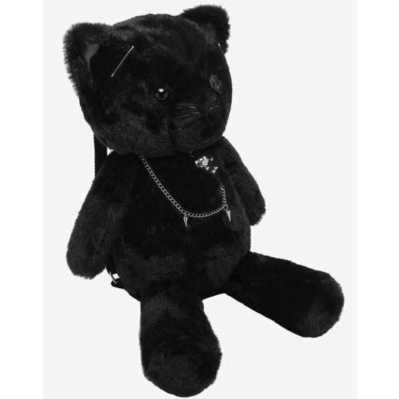 Goth Black Cat Plush Backpack Pins Chains Studs Hardware NEW - Picture 6 of 8